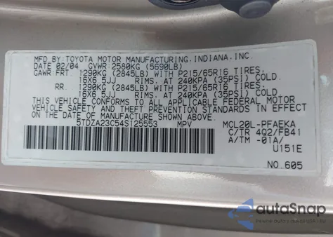 2004 Toyota Sienna Le from USA, damaged, VIN 5TDZA23C54S125553